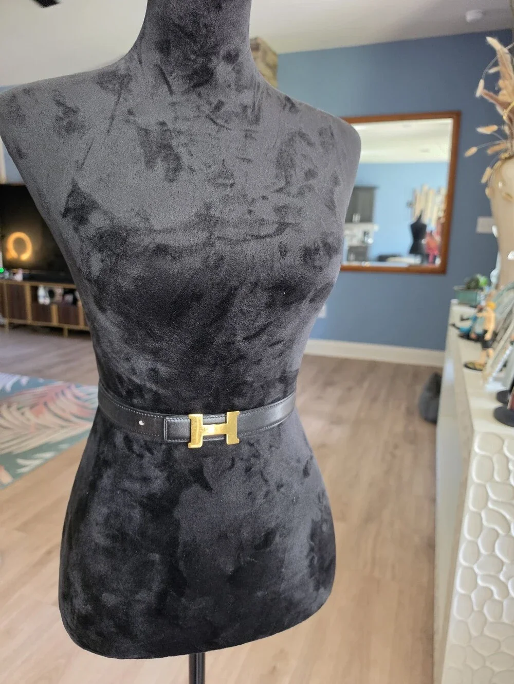 Authentic Hermes Black Leather Belt with Gold H Buckleic
